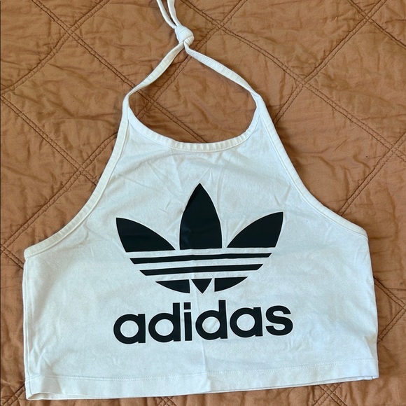 Adidas White Crop Halter Top with Black Logo - Picture 1 of 1